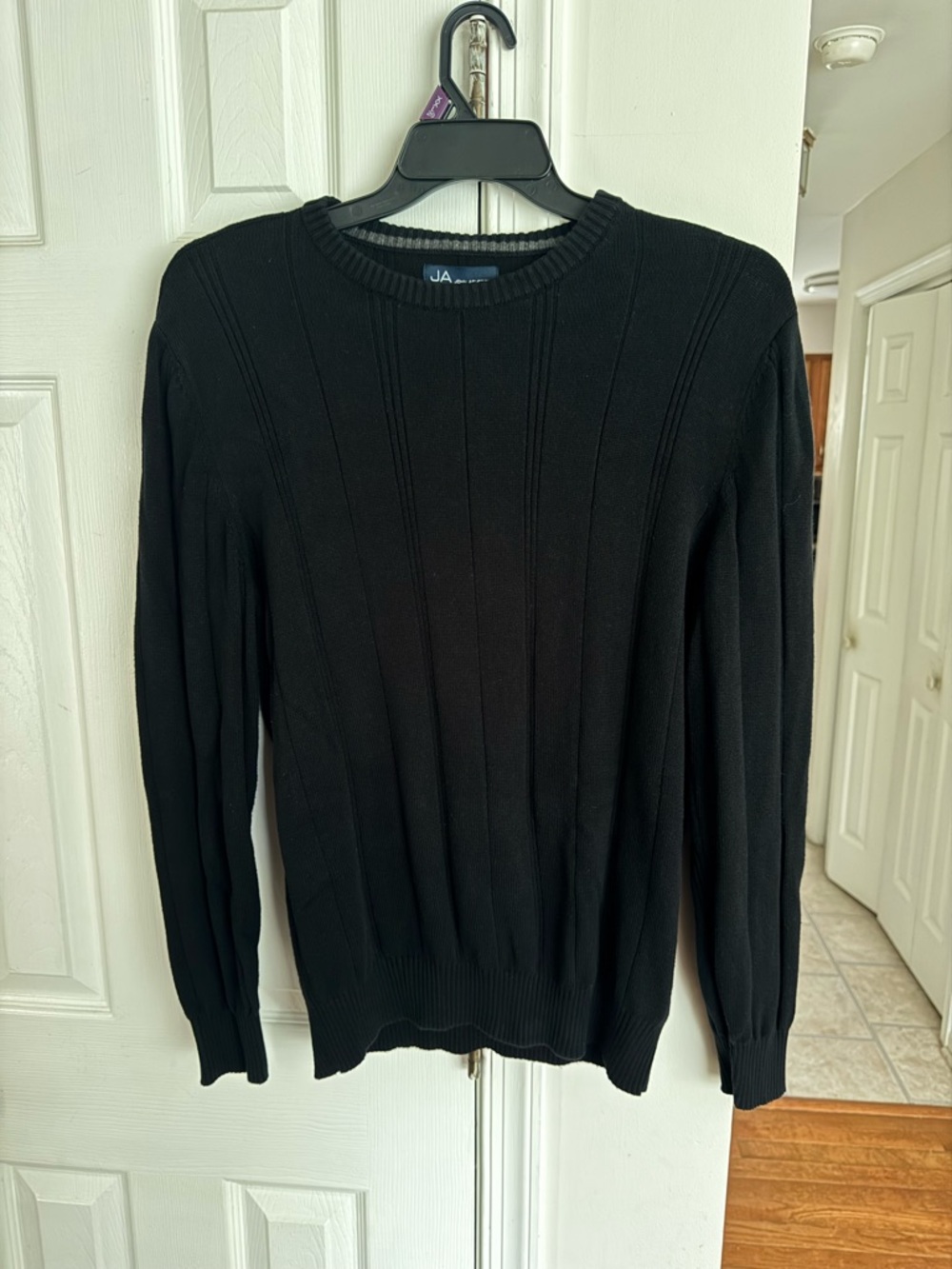 John Ashford Mens M Black Crewneck Sweater 100 Cotton Ribbed Drop Needle Texture